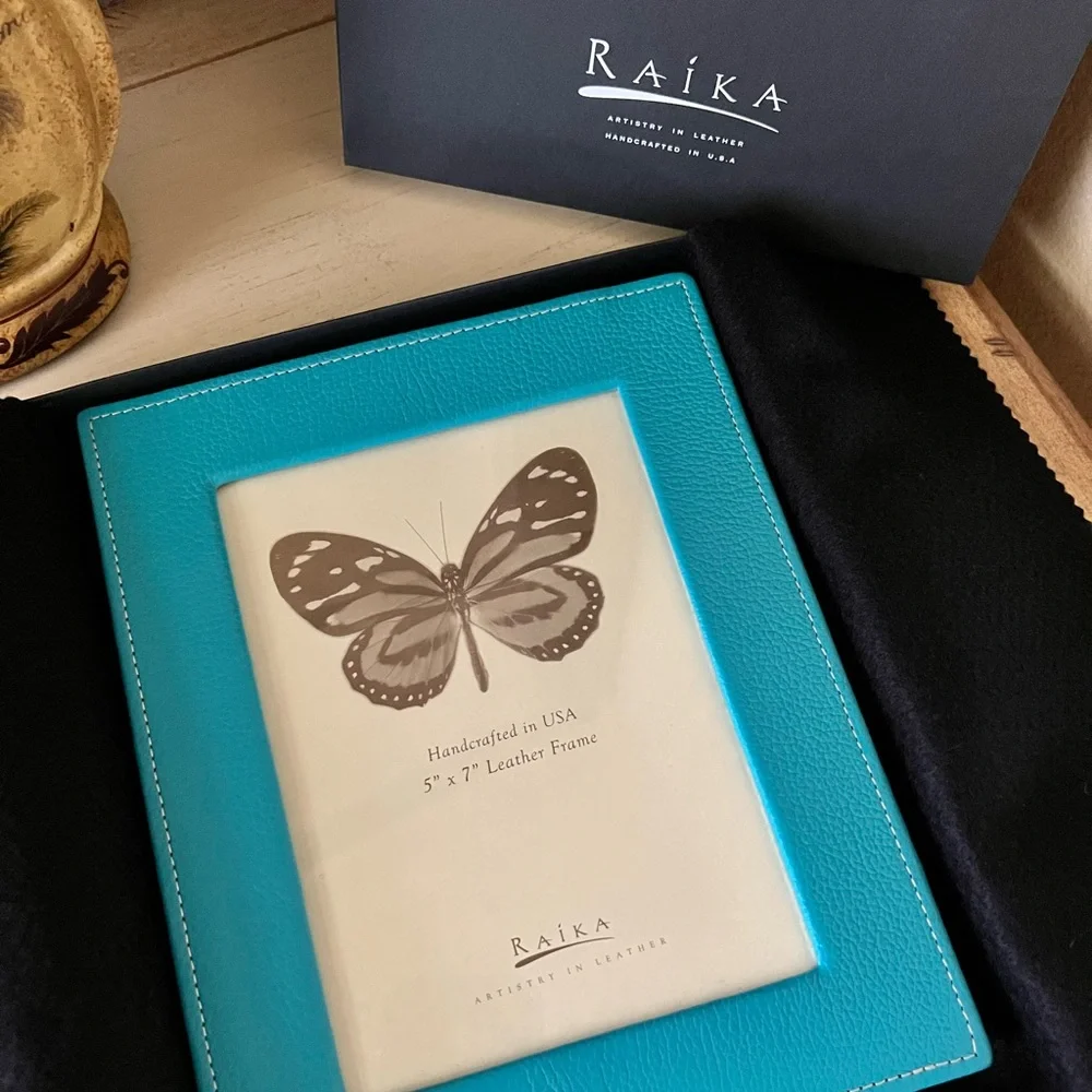 NWT Raika Handcrafted Leather Picture Frame Turquoise 5